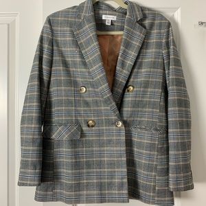 Topshop Double Breasted Plaid Blazer